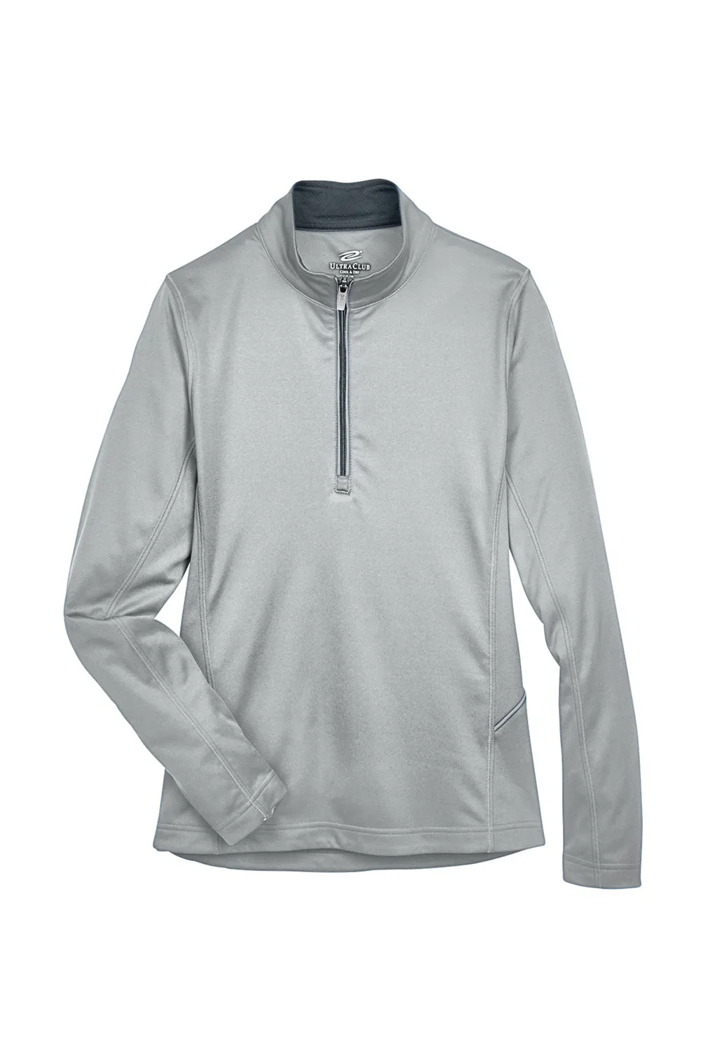 UltraClub Womens Cool & Dry Moisture Wicking 1/4 Zip Sweatshirt w/ Pocket - Grey