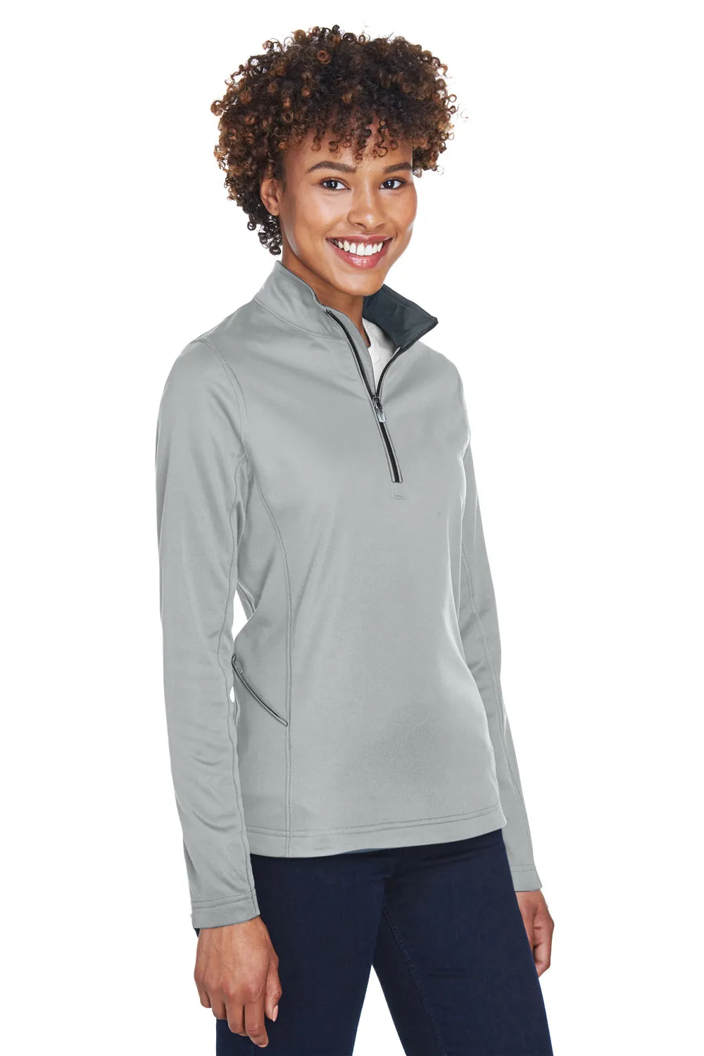 UltraClub Womens Cool & Dry Moisture Wicking 1/4 Zip Sweatshirt w/ Pocket - Grey