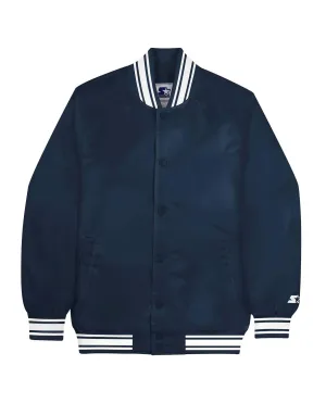 Unisesx Locker Room Full Snap Satin Jacket In Navy