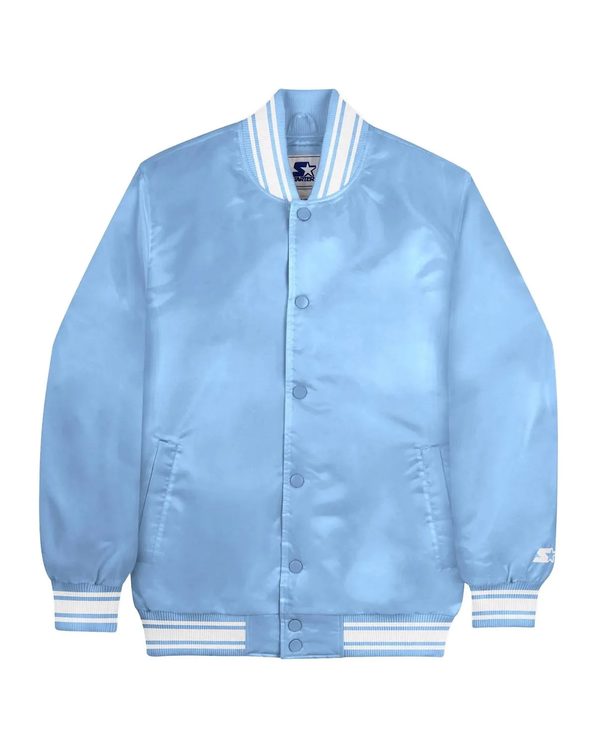 Unisex Locker Room Full Snap Satin Jacket In Light Blue