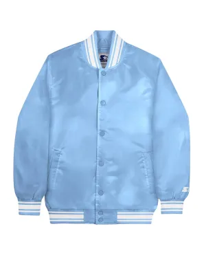 Unisex Locker Room Full Snap Satin Jacket In Light Blue