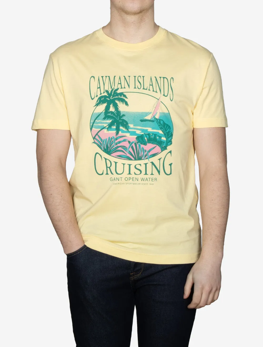 USA Sailing Print Graphic T-Shirt Dusty Light Yellow