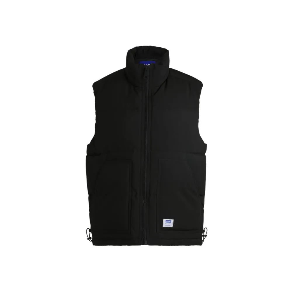 Water-repellent gilet with blue logo label