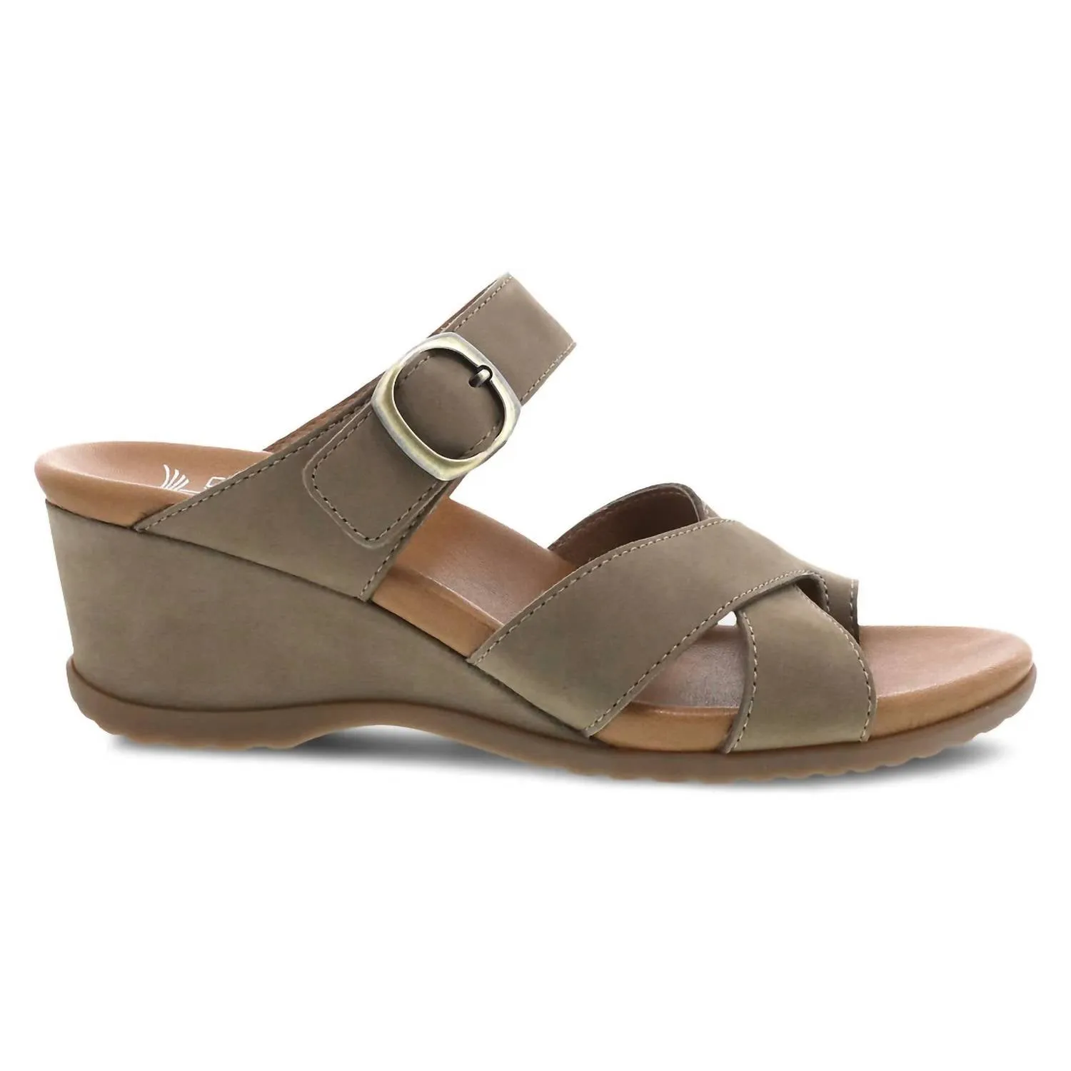 Women's Aubree Strappy Toe Loop Slide Wedge Sandal In Taupe Nubuck