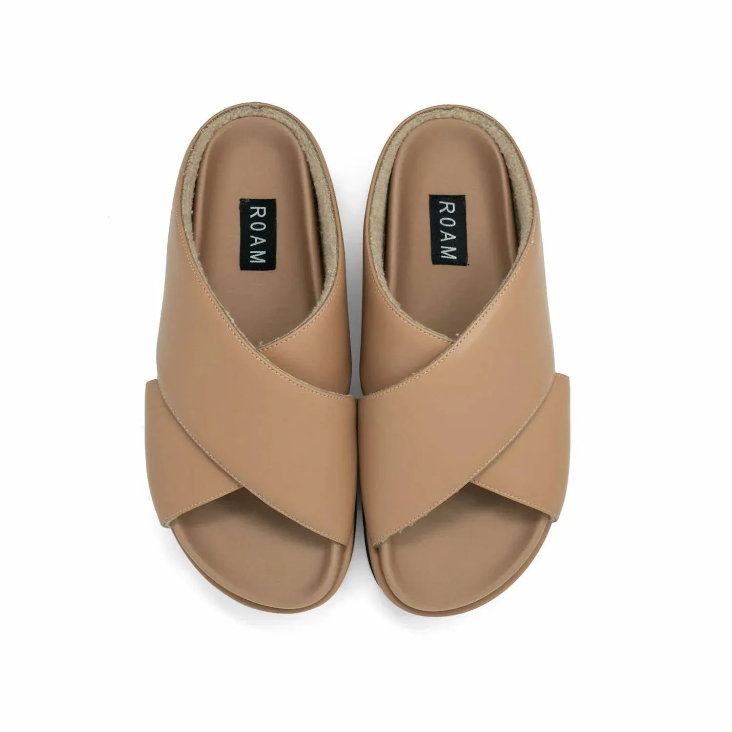 Women's Leather Cross Stack Platform Sandal In Nude