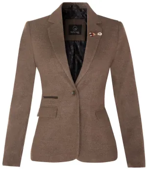 Womens Tweed 1920s Herringbone Light Brown Blazer