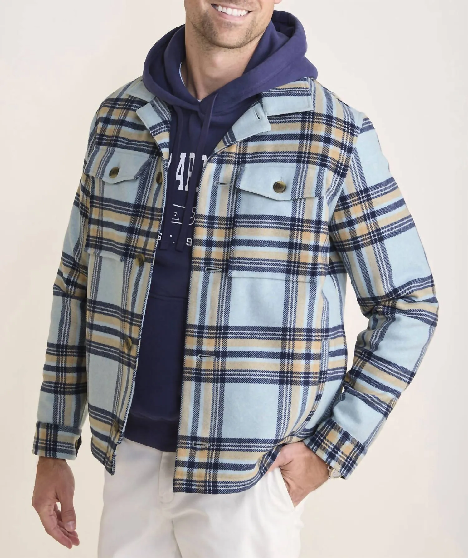 Wool Blend Shacket In Seacliff Blue