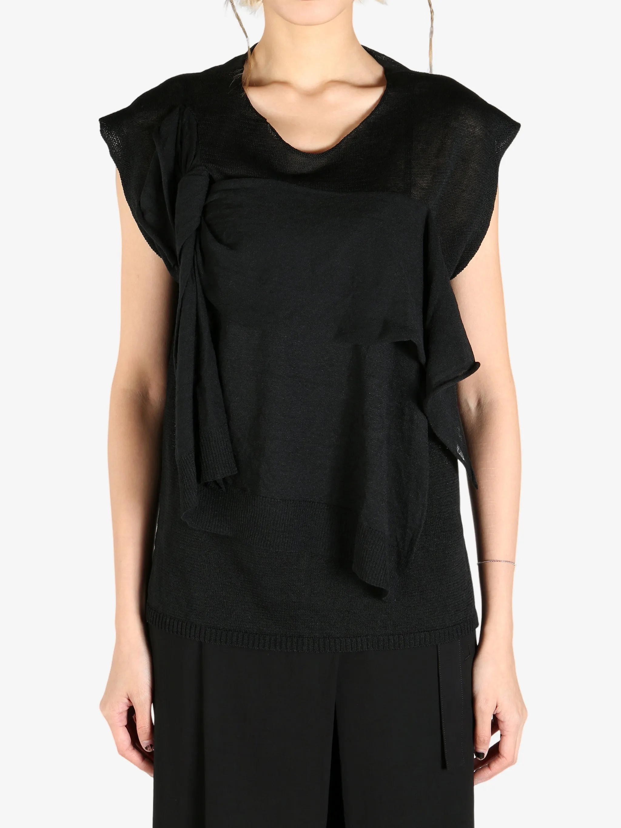 YOHJI YAMAMOTO - Women Draped French Sleeves Top Clothing_yohji-yamamoto