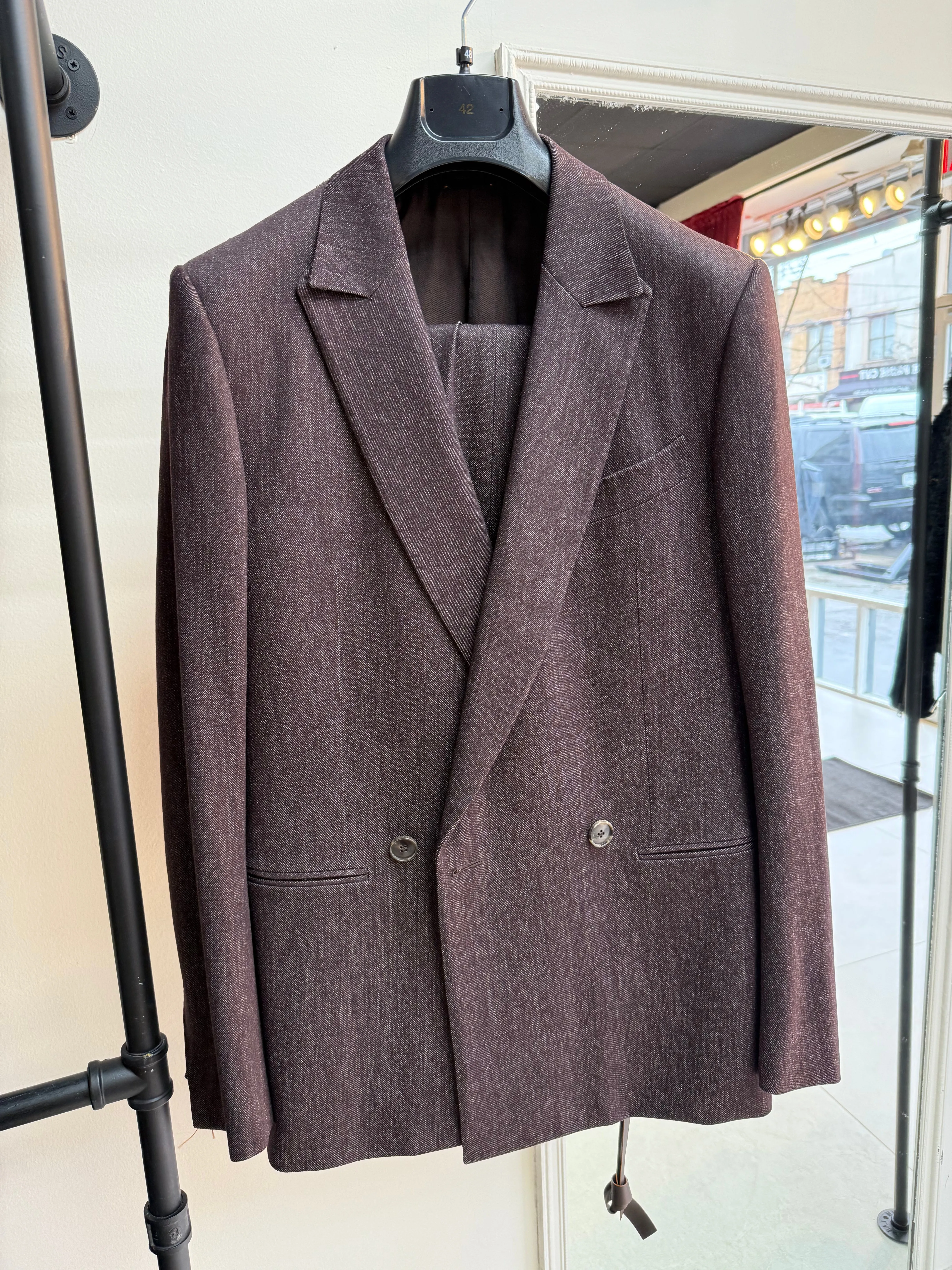 Zegna Mens New Purple Double Breasted Wool & Cashmere Suit