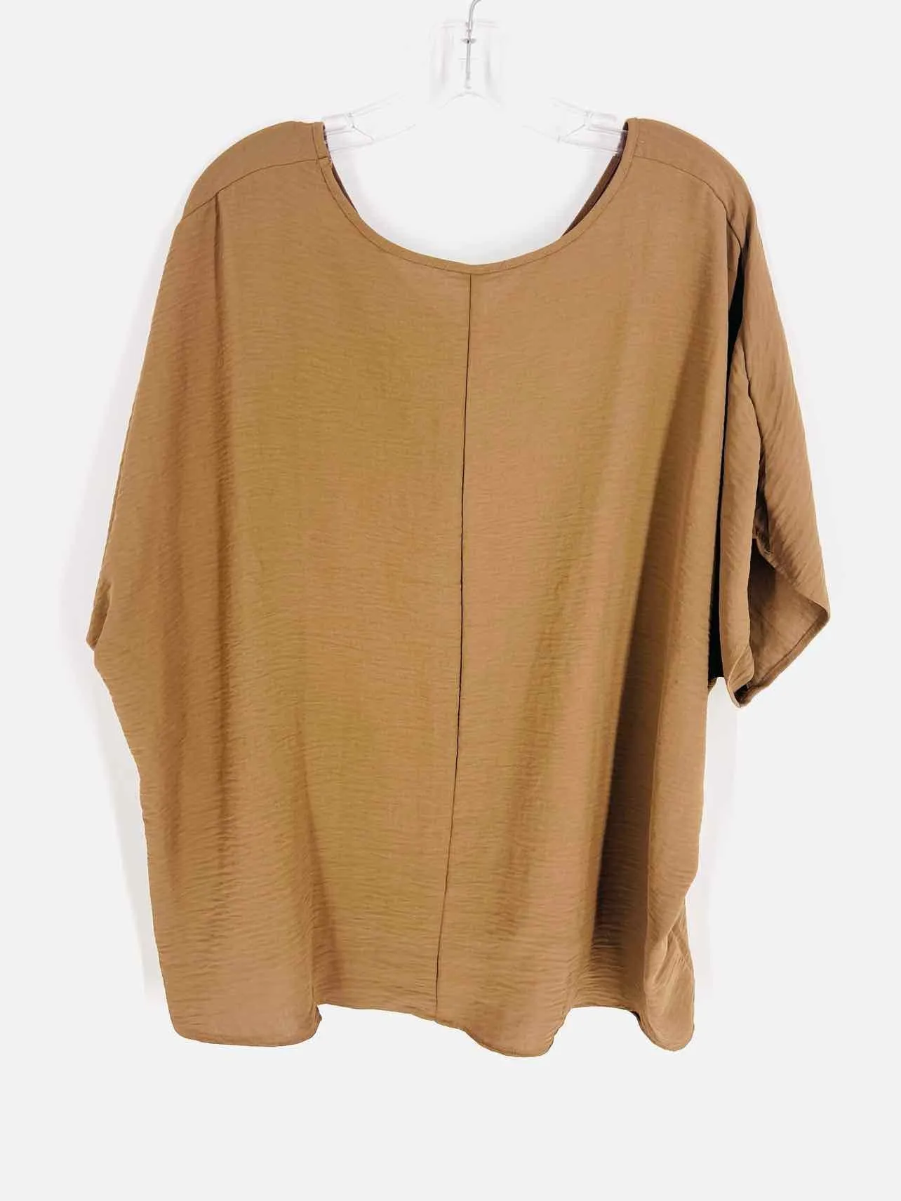 Zenana Size L Brown Pocket Textured Tops Top-Short Sleeve