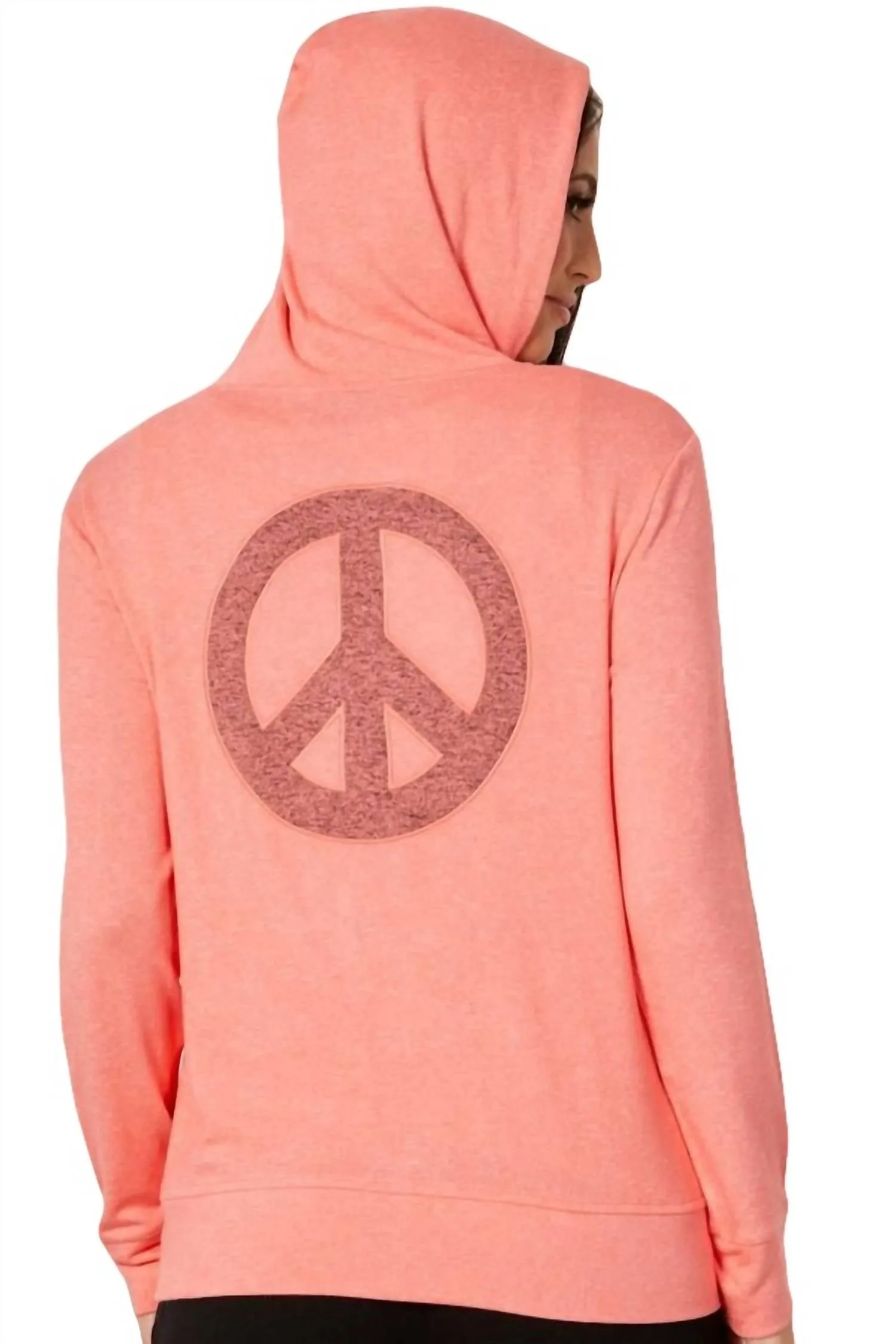 Zip Peace Hoodie In Coral
