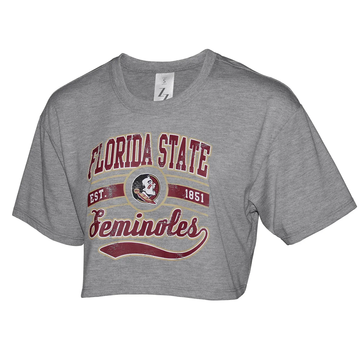 ZooZatz Women's Florida State Seminoles/Seminole Logo Design Short Sleeve Boxy Crop T-shirt - Grey ZooZatz Clothing Women